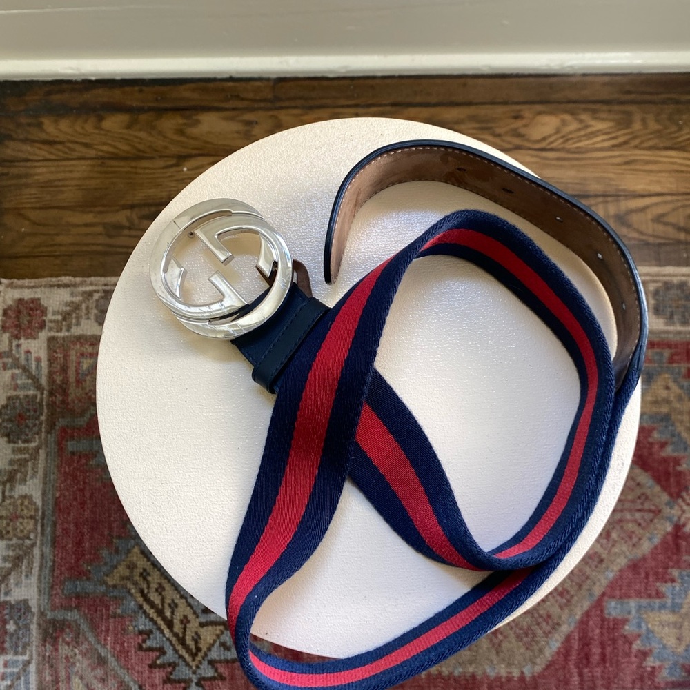 Gucci Black and Red Belt with Silver Accent